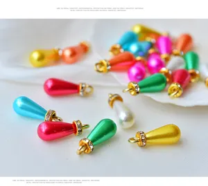 Kleurrijke druppelvormige neppe parel hangers met strass ringen DIY sieraden accessoires
