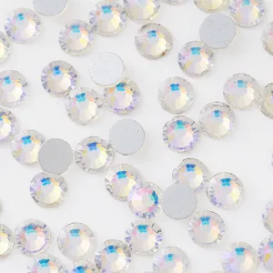 Crystal flatback rhinestones for nail art, AB aurora shimmer round glass diamonds DIY gems.