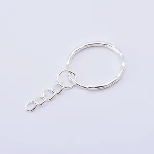 Silver DIY key ring with extension chain, durable metal split ring for handmade crafts accessories.