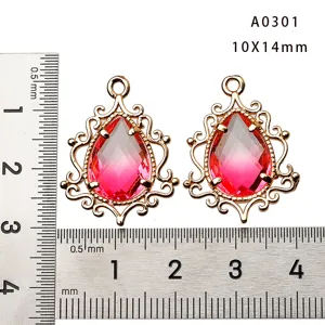 Colgante lágrima cristal degradado vintage chapado cobre accesorio joya DIY 10x14mm