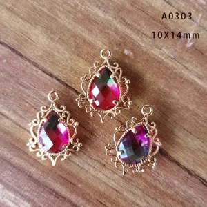 Colgante de lágrima de cristal facetado degradado vintage chapado en cobre para DIY