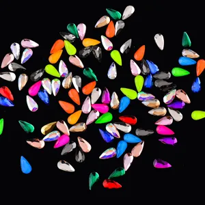 Strass de uñas de vidrio plano en forma de gota colorida para decoración de manicura 20pz