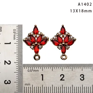 Copper plated red zircon crystal rhombus pendant DIY handmade jewelry making accessory.