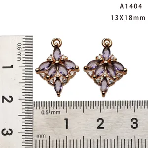 Gold plated purple zircon rhombus pendant charm DIY jewelry making accessory 13x18mm