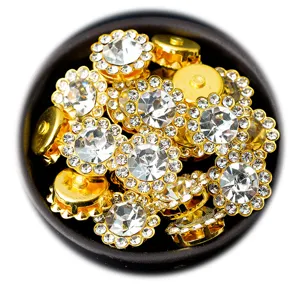 Boutons de fleurs en strass doré pour accessoires de cheveux DIY, strass à coudre faits main.