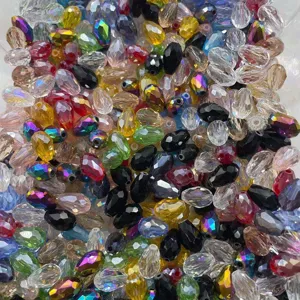 Colorful glass waterdrop crystal loose beads for DIY jewelry making and clothing accessories.
