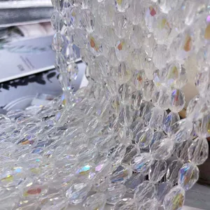 Crystal teardrop glass beads AB color loose beads for DIY jewelry making and curtain crafts.