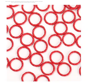 Red painted metal open jump rings, embossed design for DIY jewelry making, durable 100pcs.