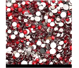 2-5mm mixed size red flatback resin rhinestones for nail art and phone case DIY crafts.