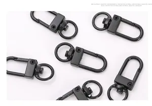 Black metal swivel snap hooks and keychains for bag making, DIY crafts and hardware accessories.