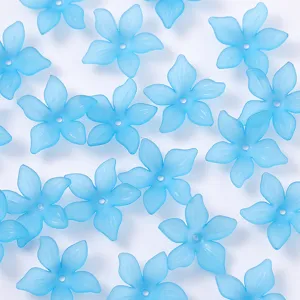 Cuentas de flores de cinco pétalos azul claro esmerilado para horquillas de bricolaje joyas