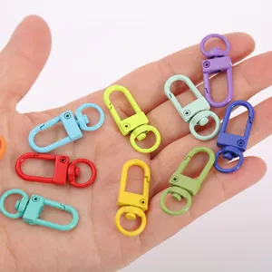 Colorful metal spring rotating keychain hooks, candy color U-shaped lobster clasps for DIY bags.