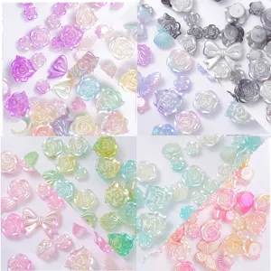 Pearlescent Gradient Baroque Imitation Pearl Resin Rose Bowknot Mixed Beads DIY Nail Art Craft Accessories