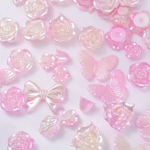 Mixed pearlescent pink rose butterfly bow faux pearl craft charms DIY accessories.