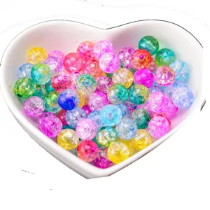Colorful acrylic crackle beads for DIY jewelry making, transparent round spacer beads.