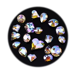 Colorful AB crystal rhinestones mixed shapes flatback glass gems for DIY crafts and nail art.