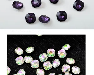 Close-up detail of pointed-back fat square glass crystal rhinestones for DIY nail art.