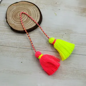 Double head contrasting color Chinese style cotton tassel pendant for Hanfu hanging decor