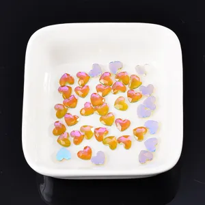 Flache Herz Nagel Strasssteine Aurora Glas DIY Nail Art Zubehör glänzende Dekorationen