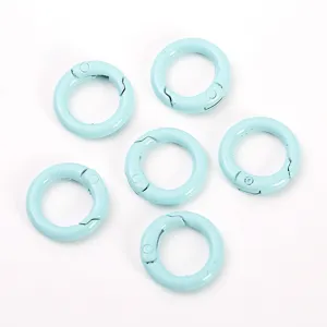 Anelli a molla in metallo verniciato azzurro, portachiavi rotondi e accessori per borse, 6 pz.