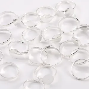 Verstellbare DIY Rohling Ringfassungen mit 10mm Flachplatte, silberne Ringbasen zum Basteln.