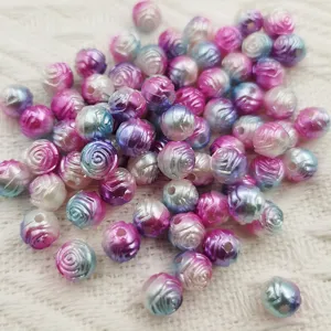 Perles de rose en ABS bicolores avec trou, perles dégradées pour fabrication de bijoux DIY