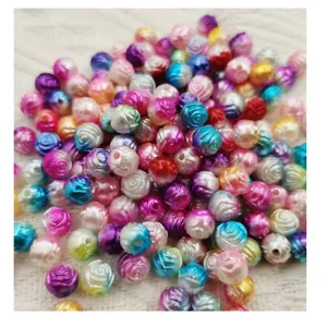 Perles de rose ABS dégradées colorées, charmes de fleurs en perles pour bijoux DIY.