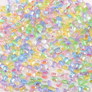 Estrases de cristal coloridos para arte de uñas, diamantes aurora rectangulares DIY.
