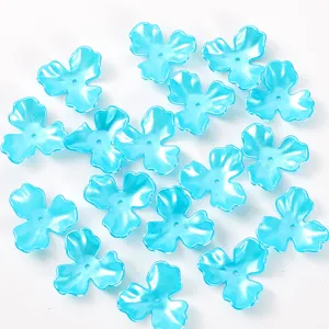 Cuentas de flores azules de tres pétalos de 27mm para manualidades de ramos de bricolaje
