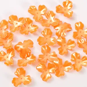 27mm perla naranja abalorios de flores de tres hojas DIY accesorios de ramo artesanal