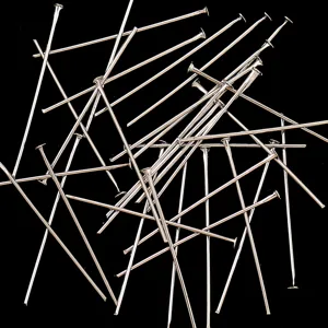 Silver tone metal head pins and eye pins for DIY jewelry making, beading, and crafting supplies.