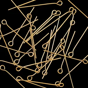 Gold plated eye pins and t-pins for DIY jewelry making, handmade earrings and bead crafting.