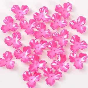 Cuentas de flores rosas de tres pétalos de 27mm para ramos artesanales de bricolaje