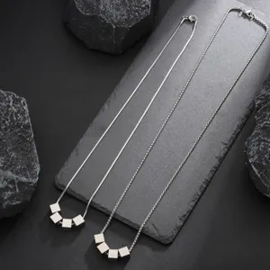 Titanium steel cube pendant necklace simple minimalist clavicle chain for men and women