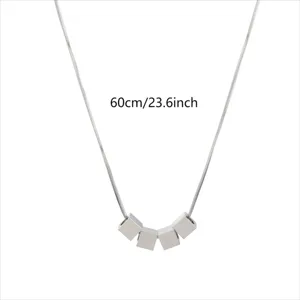 Minimalist stainless steel four-cube pendant necklace for men and women, 60cm length.