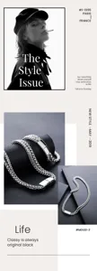 Vue détaillée du collier chaîne cubaine double, design en acier titane de qualité pour hommes.