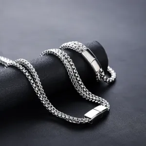 Collier homme double couche en acier titane mode decontractee bijoux minimaliste chaine