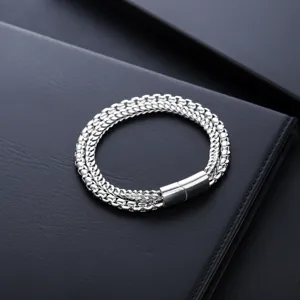 Collier chaîne cubaine double couche hommes acier titane bijou minimaliste image principale