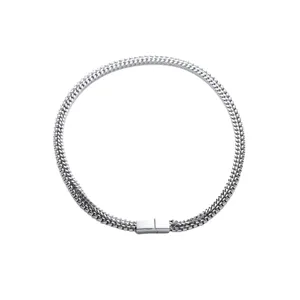 Collier chaîne cubaine double couche argenté pour homme bijou en acier titane minimaliste