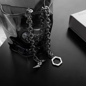 Heren Hiphop Titaanstaal Bliksem Hanger Halsketting Minimalistische Geometrische Ketting Mode Herensieraden