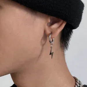 Pendientes de Aro con Colgante de Rayo de Cobre Minimalistas Con Poste de Acero Inoxidable Color Plata Punk Hip Hop Street Style Joyería de Oreja Geométrica para Hombres Fiesta Accesorio Diario Regalo