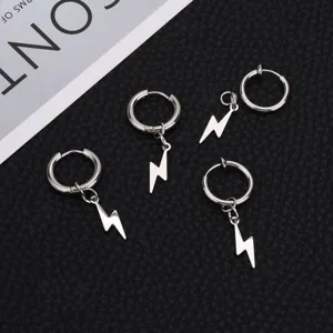 Pendientes de aro de rayo de acero inoxidable para hombres joyería punk de moda casual