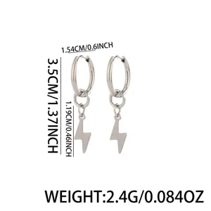 Pendientes de aro con rayo plateado para hombres estilo punk minimalista joyería