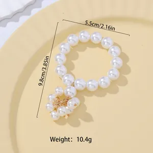 Elegant white pearl napkin ring with gold hardware, European style dining table decor, 5.5cm