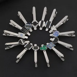 Pince à Cravate de Luxe en Alliage Strass pour Hommes Chemise Française Business Minimaliste Couleur Argent Métal Géométrique Pince à Cravate Bijoux Cadeau pour Hommes