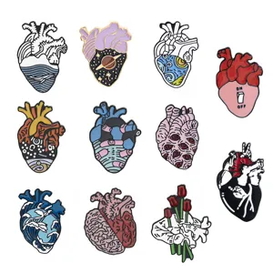 Cute cartoon anatomical heart enamel pins set creative alloy heart brooches badges for clothes
