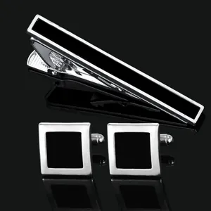 Classic black and silver alloy tie clip and cufflink set for men business suits accessories
