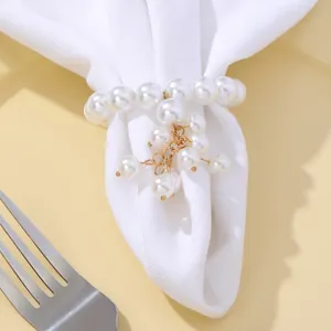 Pearl napkin ring holder gold chain table decor wedding dinner party tableware accessory