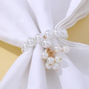 Pearl Napkin Ring European Style White Table Decor Elegant Metal Napkin Holder For Party