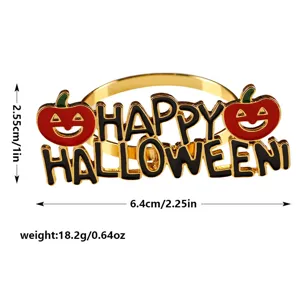Halloween metal napkin ring with pumpkin and English letters design for party table decor detail.